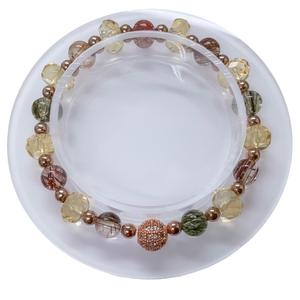 Crystal Hearts High Grade Natural Multi-colored Rutile Quartz and Faceted Champagne Citrine Crystal Bracelet for Prosperity and Successs