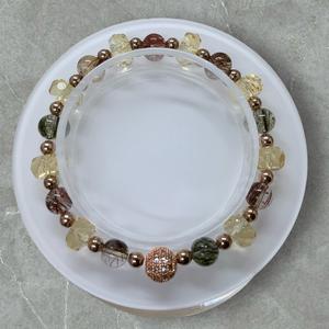 Crystal Hearts High Grade Natural Multi-colored Rutile Quartz and Faceted Champagne Citrine Crystal Bracelet for Prosperity and Successs
