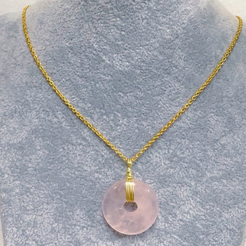Crystal Hearts Wire-wrapped (Rose Quartz Donut) Necklace