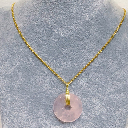 Crystal Hearts Wire-wrapped (Rose Quartz Donut) Necklace